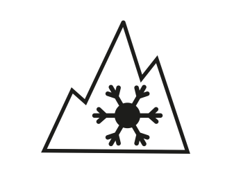 Schwarzes Alpinzeichen für Reifen auf weißem Hintergrund