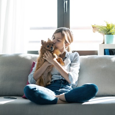 Hund, Katze & Co. in der Mietwohnung - Wie ist die Gesetzeslage?: Frau mit Hunden auf Sofa